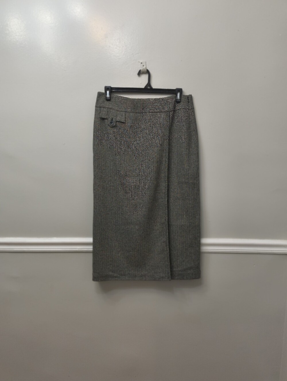 Liz Claiborne Herringbone Wrap-style Midi/Maxi Skirt Black Gray Sz 12 Career